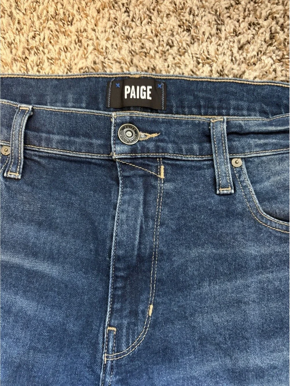 PAIGE Lennox Slim Fit Jeans Men's Size 38x32 Blue Medium Wash Stretch Denim
